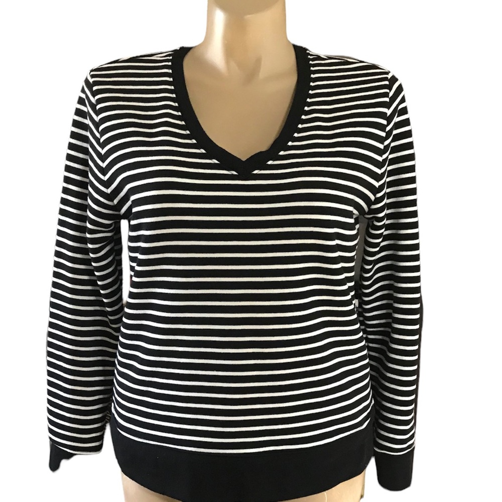 A New Day LARGE Black & White Stripe Long Sleeve Top